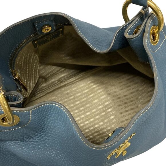 Auth PRADA - BR4829 Blue Gray Leather Shoulder Bag - Picture 16 of 16